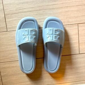 Tory Burch Powder Blue Logo Slide Sandals